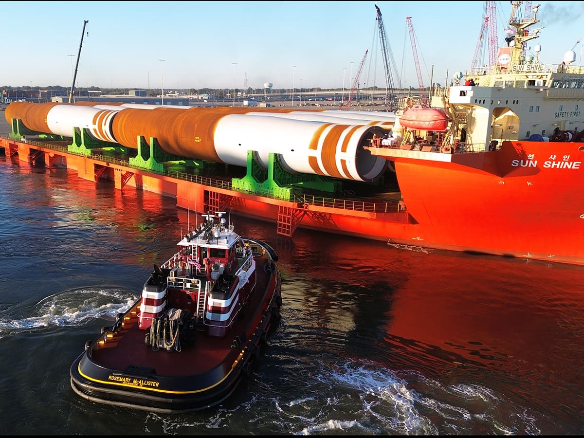 The tug Rosemary McAllister docking the vessel Sun Shine stern first in the Port of Virginia