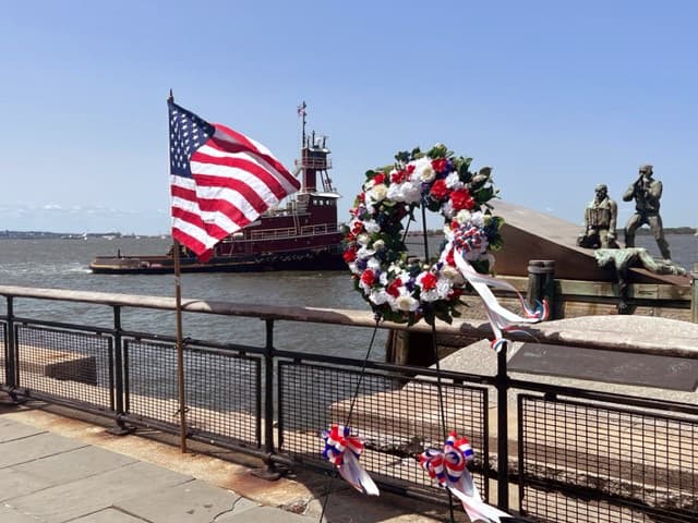 The Patrice McAllister sails past the American Merchant Mariners Memorial in recognition of National Maritime Day 2023.