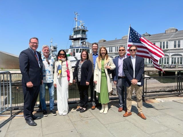 Buckley McAllister, Alessandra Tebaldi and other McAllister employees are on hand in recognition of National Maritime Day 2023.