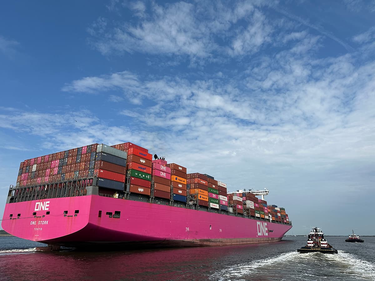 Containership One Stork arrives in Jacksonville.