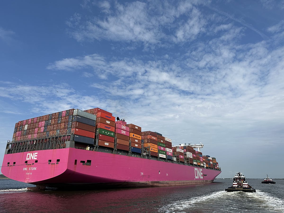 Containership One Stork arrives in Jacksonville.